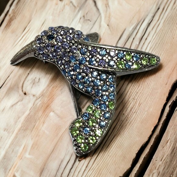 Jewelry | Vtg Monet Hummingbird In Flight Brooch Pin Silver Tone Blue ...